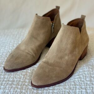 Franco Sarto Beige Suede Ankle Booties | Pointed Toe Low Heel | Size 8